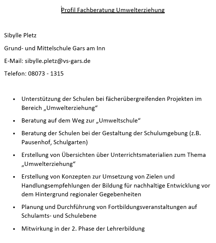 Fachberatung Umwelterziehung