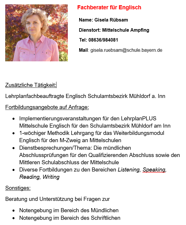 Fachberater für Englisch, Gisela Rübsam, Steckbrief