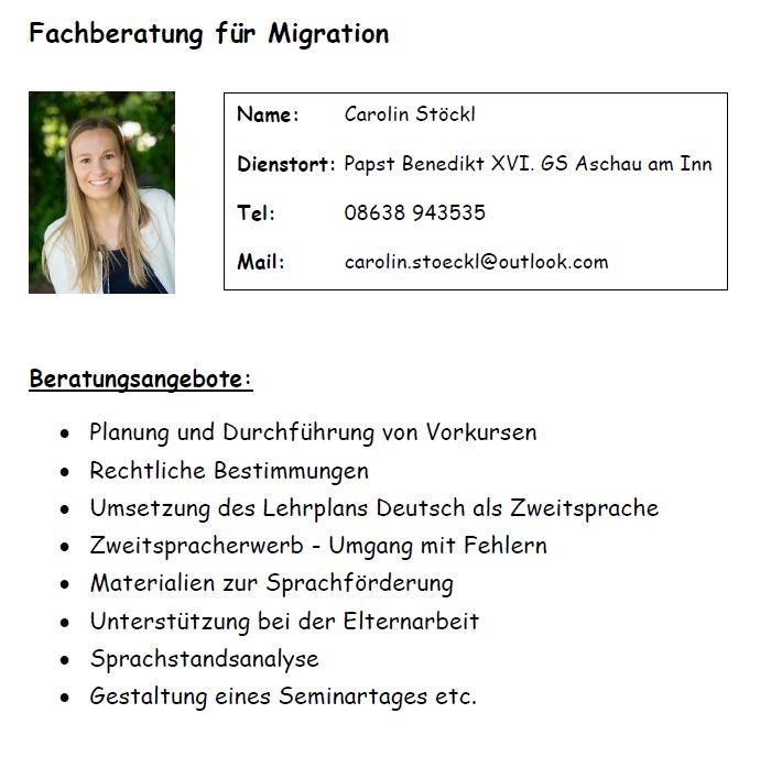 Fachberater für Migration, Carolin Stöckl, Steckbrief