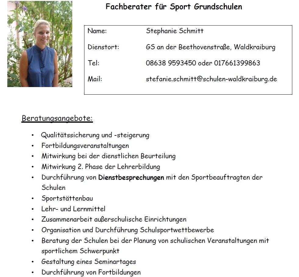 Fachberater für Sport Grundschulen, Stephanie Schmitt, Steckbrief